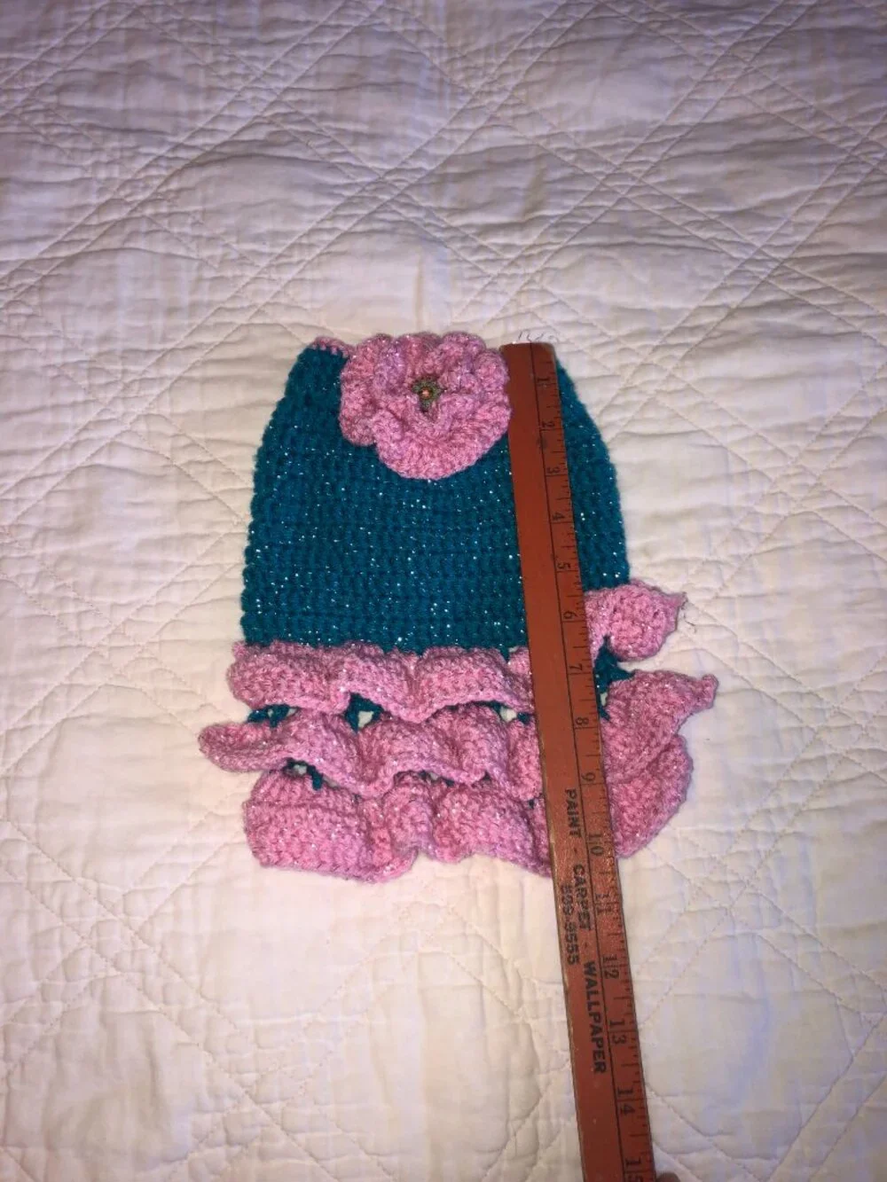 Dog Crochet Sweater with Pink Flower, Size Small